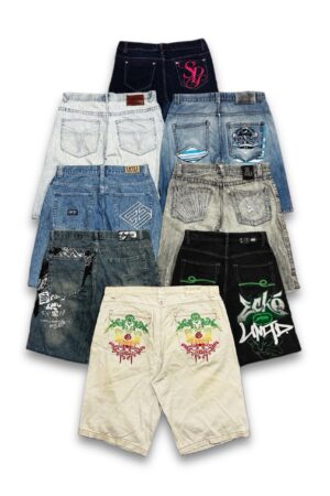 Lot 2-Y2K Hip Hop Japanese Embroidered Shorts